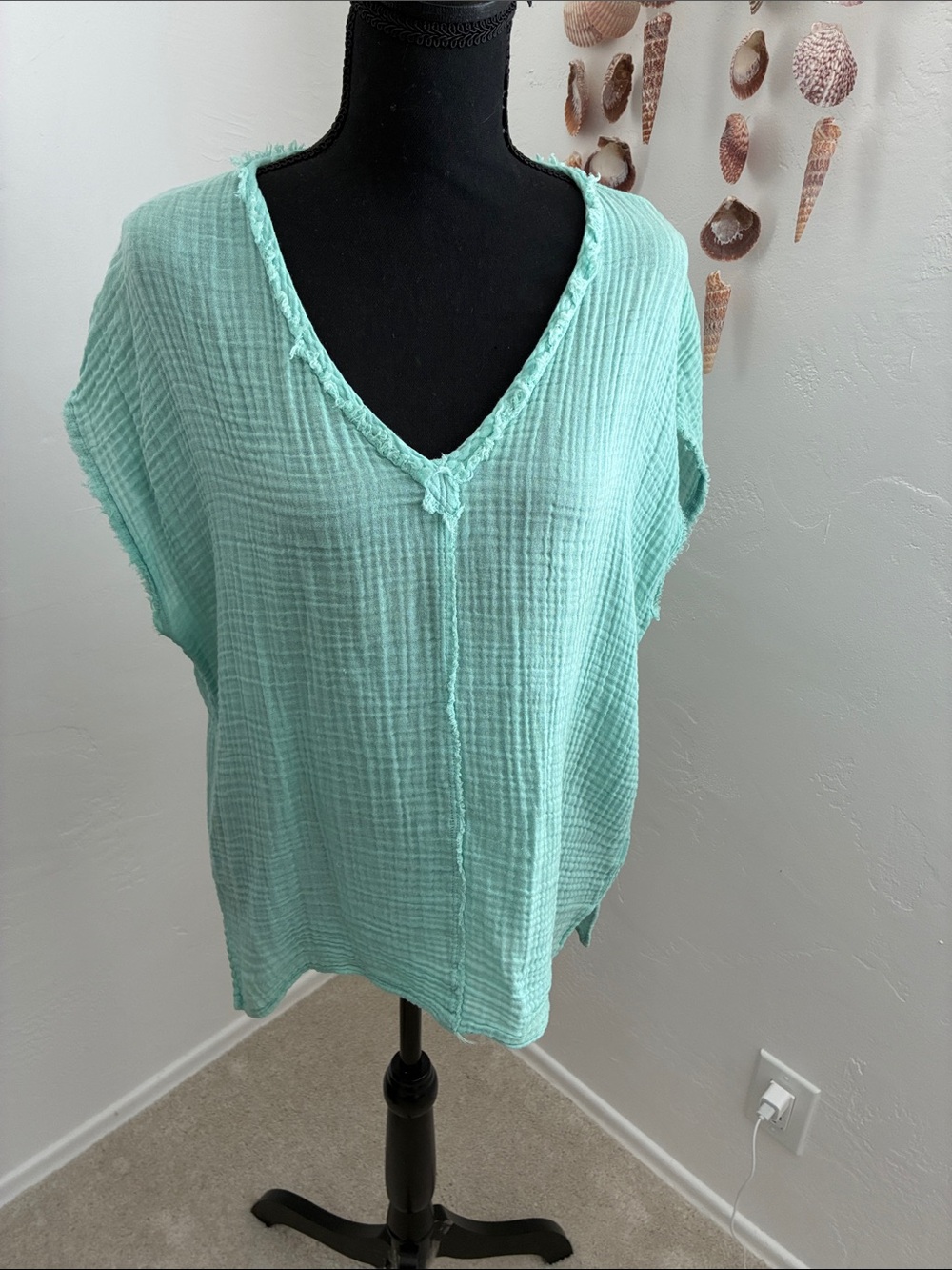 Michael Stars Mint Green Gauze V-Neck Tunic Top